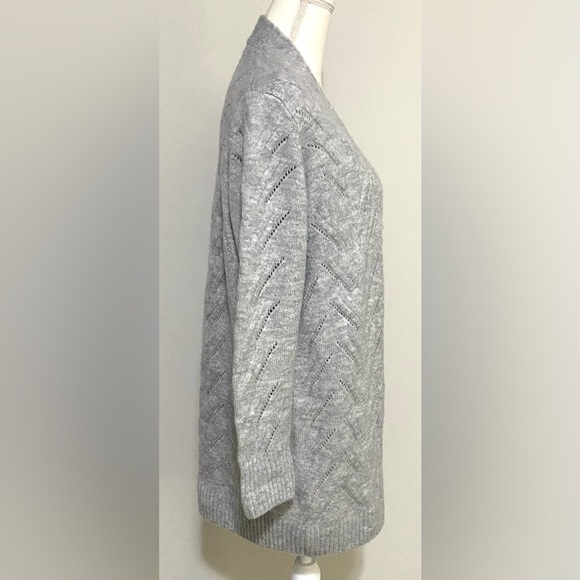 GAP Womens L Solid Gray Long Wool Cable Knit Cardigan Sweater Cabincore Preppy - Picture 7 of 12